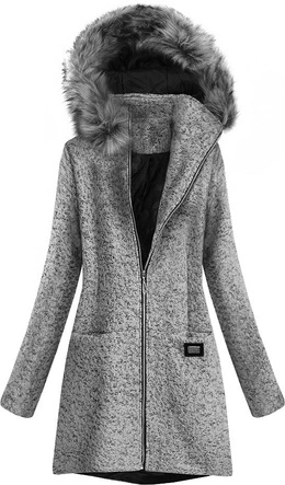 KRÓTKI PŁASZCZ Z KAPTUREM SZARY (516ART)