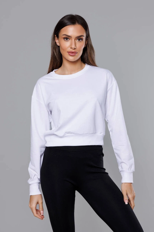 Cienka krótka bluza dresowa damska biała (8B938-1)