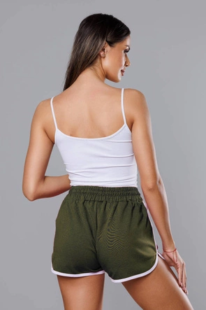 Damskie szorty z kontrastową lamówką khaki (8K208-29)