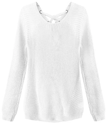 AŻUROWY SWETER Z SZNUROWANIEM BIAŁY (226ART)