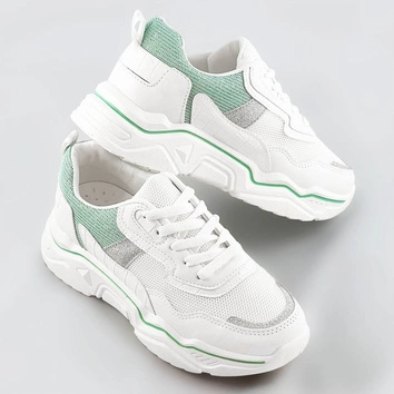 Sneakersy damskie z brokatowymi wstawkami biało-miętowe (lu-2)