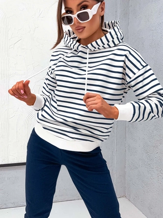 Bawełniany dres damski z bluzą w paski granatowy (82173)