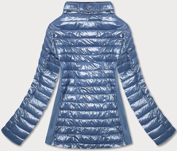 Błyszcząca kurtka damska ze stójką niebieska (7210-305)