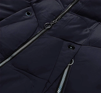 KRÓTKA KURTKA ZIMOWA DAMSKA Z KAPTUREM GRANATOWA (B9538-3)