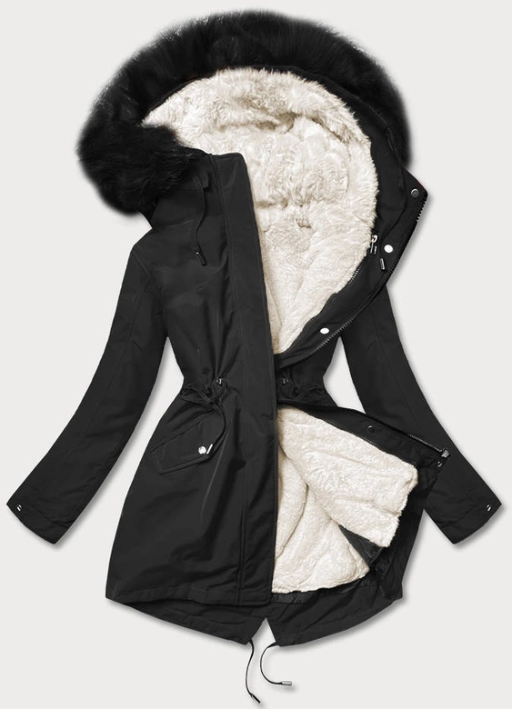 CIEPŁA KURTKA ZIMOWA DAMSKA CZARNA/ECRU/CZARNA (W629BIG)