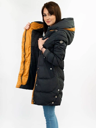 PIKOWANA DAMSKA KURTKA ZIMOWA Z KAPTUREM GRAFITOWA (M-123)