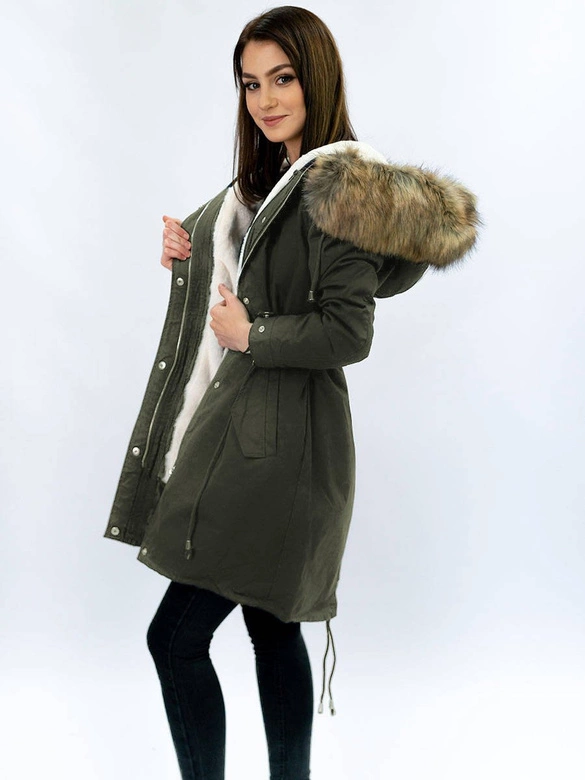 Zimowa damska parka z podpinką i kapturem army (7626)