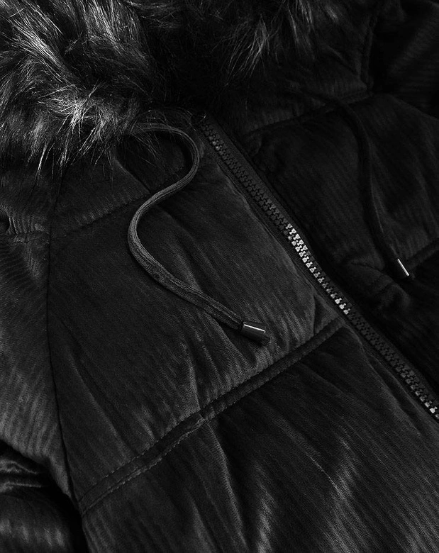 Sztruksowa damska kurtka z kapturem czarna (7696)