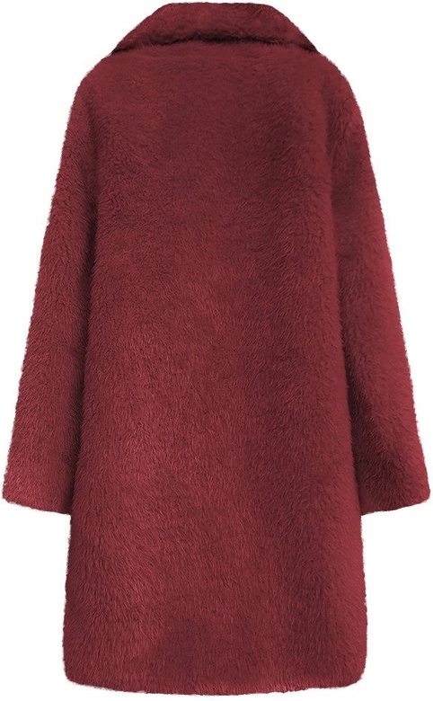 FUTRZANY ZIMOWY DAMSKI PŁASZCZ Z KIESZENIAMI BORDOWY (461ART)