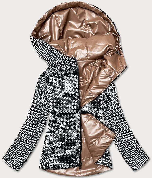 Dwustronna kurtka damska z kapturem jasny brąz (b9793-46)