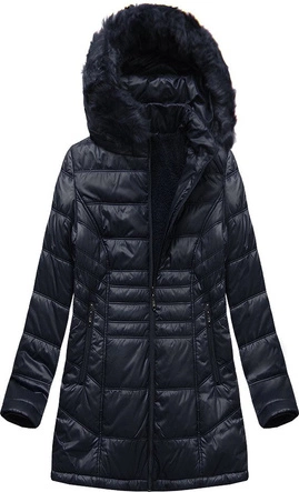 PIKOWANA DAMSKA KURTKA ZIMOWA Z KAPTUREM GRANATOWA (B2617-30)