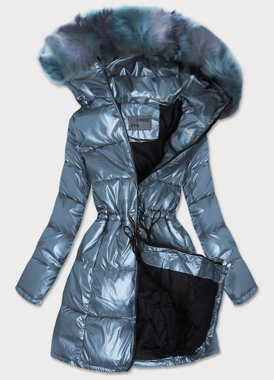METALICZNA KURTKA ZIMOWA DAMSKA NIEBIESKA (B9528)