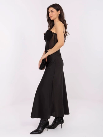Satynowa spódnica maxi czarna (A2797)