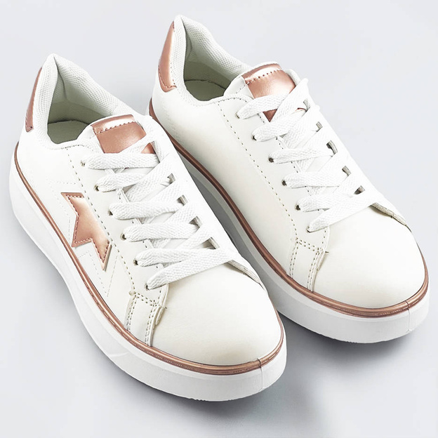 Sznurowane sneakersy z gwiazdką biały-miedź (bb126n)