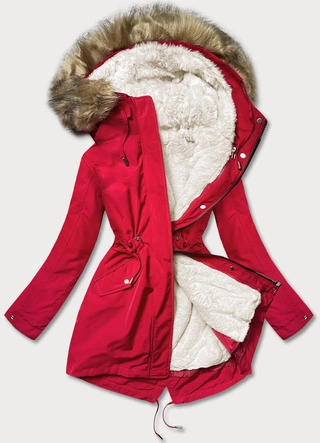 Ciepła kurtka zimowa damska czerwony-ecru (w629)