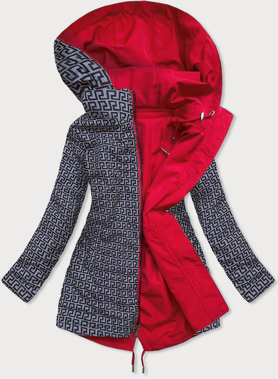 Dwustronna kurtka parka damska czerwono-szara (xw581x)
