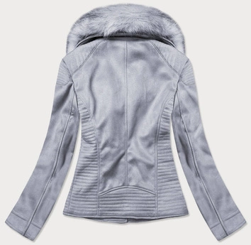 Zamszowa ramoneska damska z futerkiem wrzosowa (6501big)