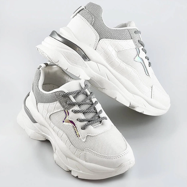Sznurowane buty sportowe damskie biało-szare (lu-3)