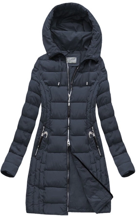 DŁUGA KURTKA Z KAPTUREM GRANATOWA (B1056-30)