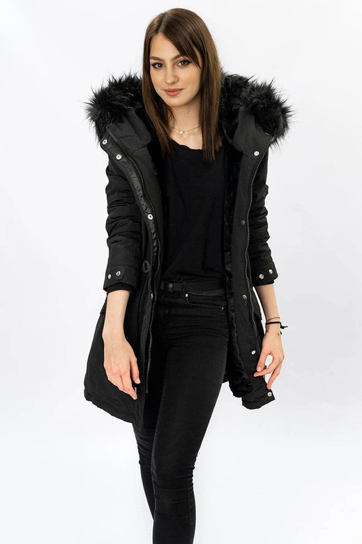 DAMSKA PARKA ZIMOWA NA MISIU CZARNA (W378)