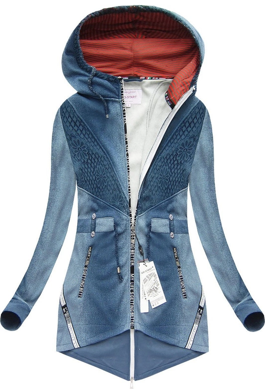 BLUZA Z KORONKĄ I KAPTUREM NIEBIESKA 1/4 (J77218)