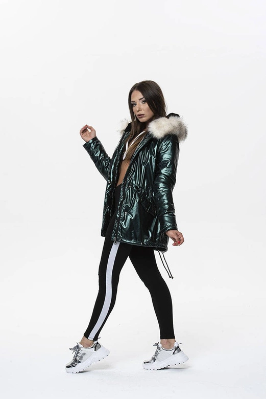 DAMSKA BŁYSZCZĄCA KURTKA PRZEJŚCIOWA ZIELONA (19143)