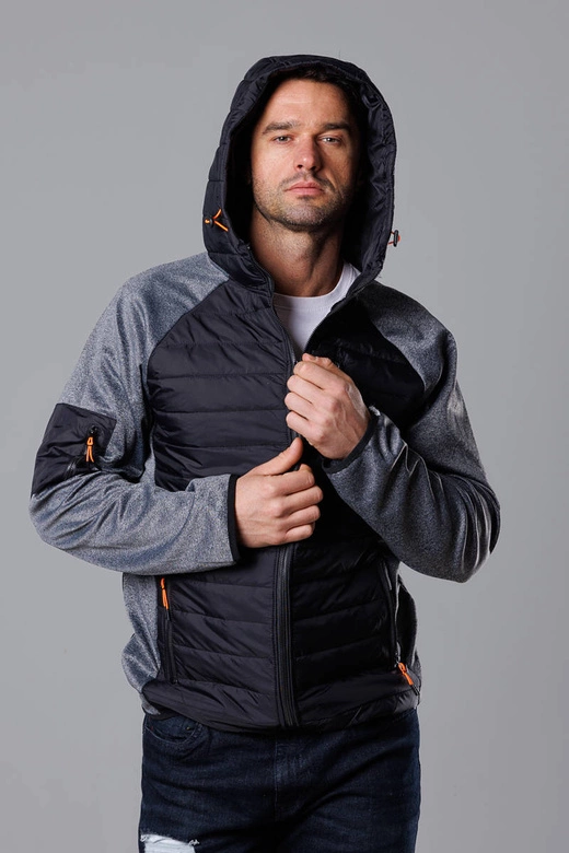 Sportowa kurtka męska z łączonych materiałów czarny-grafit (8M906-392)