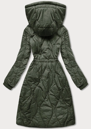 Zimowa kurtka damska do kolan oliwkowa (m-21601)