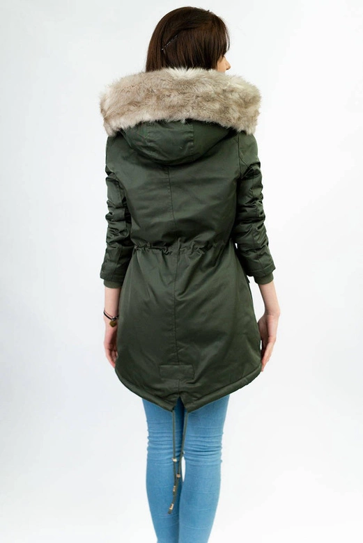 Damska parka zimowa na futerku army (b508)