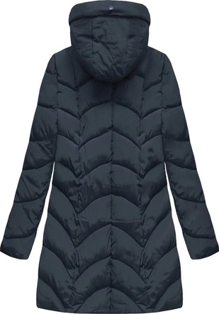 PIKOWANA ZIMOWA DAMSKA KURTKA Z KAPTUREM GRANATOWA (X1801X)