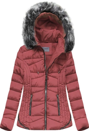 PIKOWANA ZIMOWA KURTKA DAMSKA Z KAPTUREM RÓŻOWA (B2631)