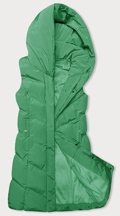 Kamizelka damska ze stójką i kapturem zielona (23-011)