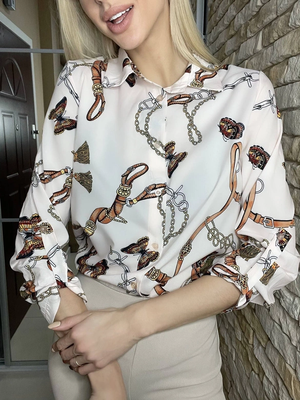 BLUZKA KOSZULOWA Z DŁUGIM RĘKAWEM BLADY RÓŻ (20075/1)