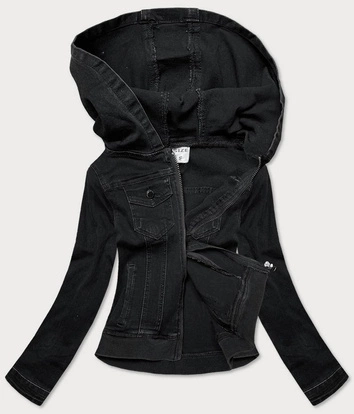 KRÓTKA KURTKA JEANSOWA DAMSKA Z KAPTUREM CZARNA (5651-K)