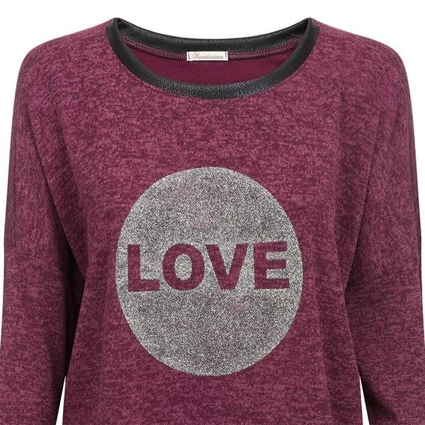 SWETER Z BROKATOWYM LOVE BORDOWY (5104-5)