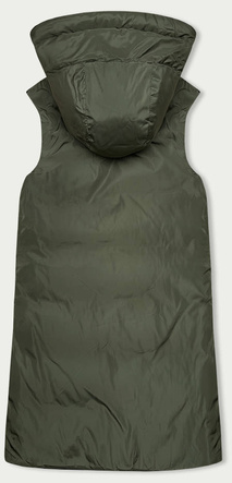 Długa kamizelka damska dwustronna czarna-khaki (B8248-1)
