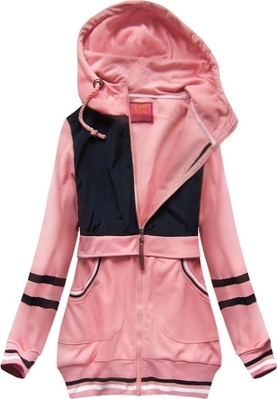 BLUZA Z ŁĄCZONYCH MATERIAŁÓW GRANATOWO-ŁOSOSIOWA (425)