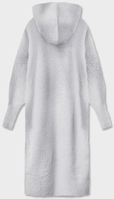 Długa wełniana narzutka alpaka z kapturem jasnoszara (M105)