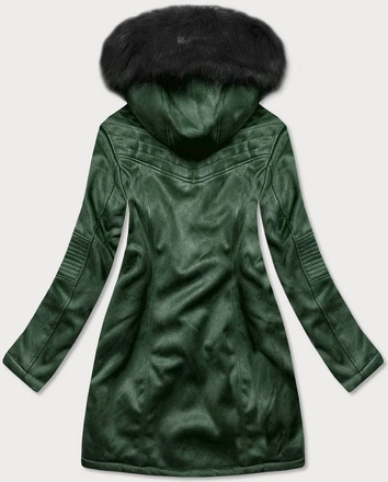 ZAMSZOWA DAMSKA KURTKA ZIMOWA Z KAPTUREM BUTELKOWA ZIELEŃ (6516BIG)