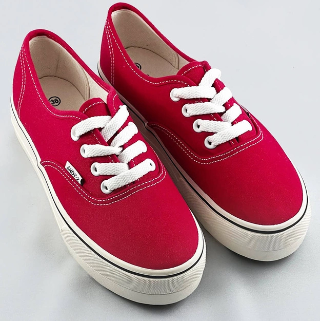 Sznurowane tenisówki na grubej podeszwie czerwone (aw020304)