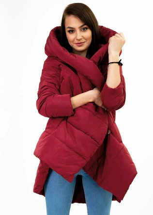 ASYMETRYCZNA DAMSKA KURTKA ZIMOWA CZERWONA (700ART)