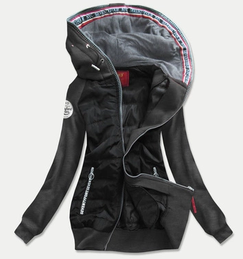 BLUZA DAMSKA Z ŁĄCZONYCH MATERIAŁÓW CZARNO-GRAFITOWA (732)