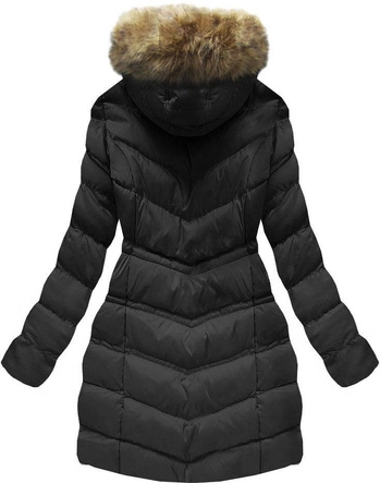 PIKOWANA KURTKA DAMSKA ZIMOWA Z KAPTUREM CZARNA (W749-1)