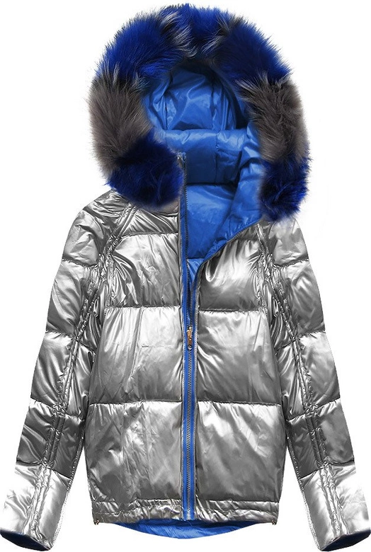 DWUSTRONNA ZIMOWA KURTKA DAMSKA NIEBIESKA (X921X)