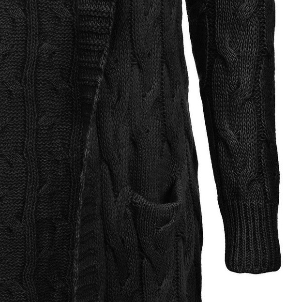 DŁUGI SWETER Z KAPTUREM I KIESZENIAMI CZARNY (111ART)