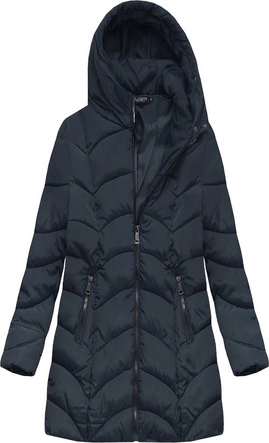 PIKOWANA ZIMOWA DAMSKA KURTKA Z KAPTUREM GRANATOWA (X1801X)