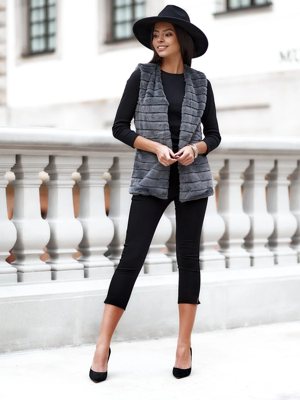 Futrzana kamizelka na podszewce grafitowa (2114)