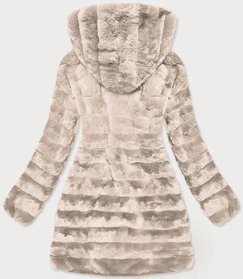 LEKKA KURTKA ZIMOWA DAMSKA FUTRO 2 W 1 BEŻOWA (39039)