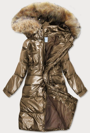 DAMSKA METALICZNA KURTKA ZIMOWA Z KAPTUREM ZŁOTA (8295)