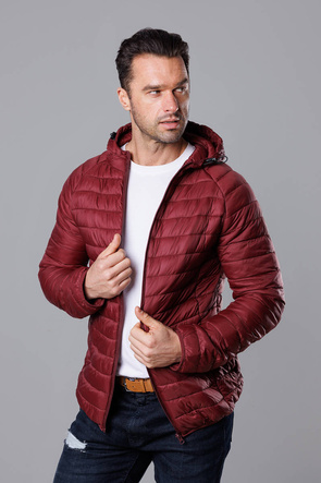 Pikowana kurtka męska z kapturem bordo (HM112-6)
